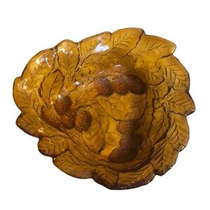 Vintage Triangular Amber Loganberry Glass Candy Dish